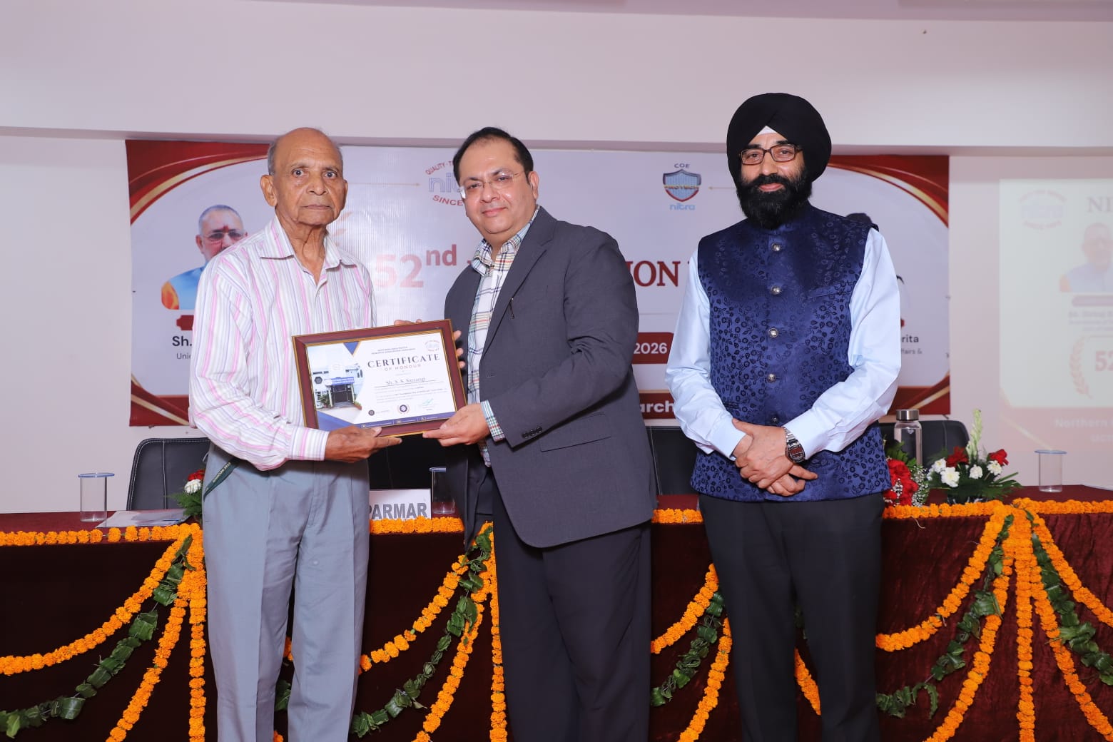 Certificate of Honour awarded to Mr. S. S. Satsanghi